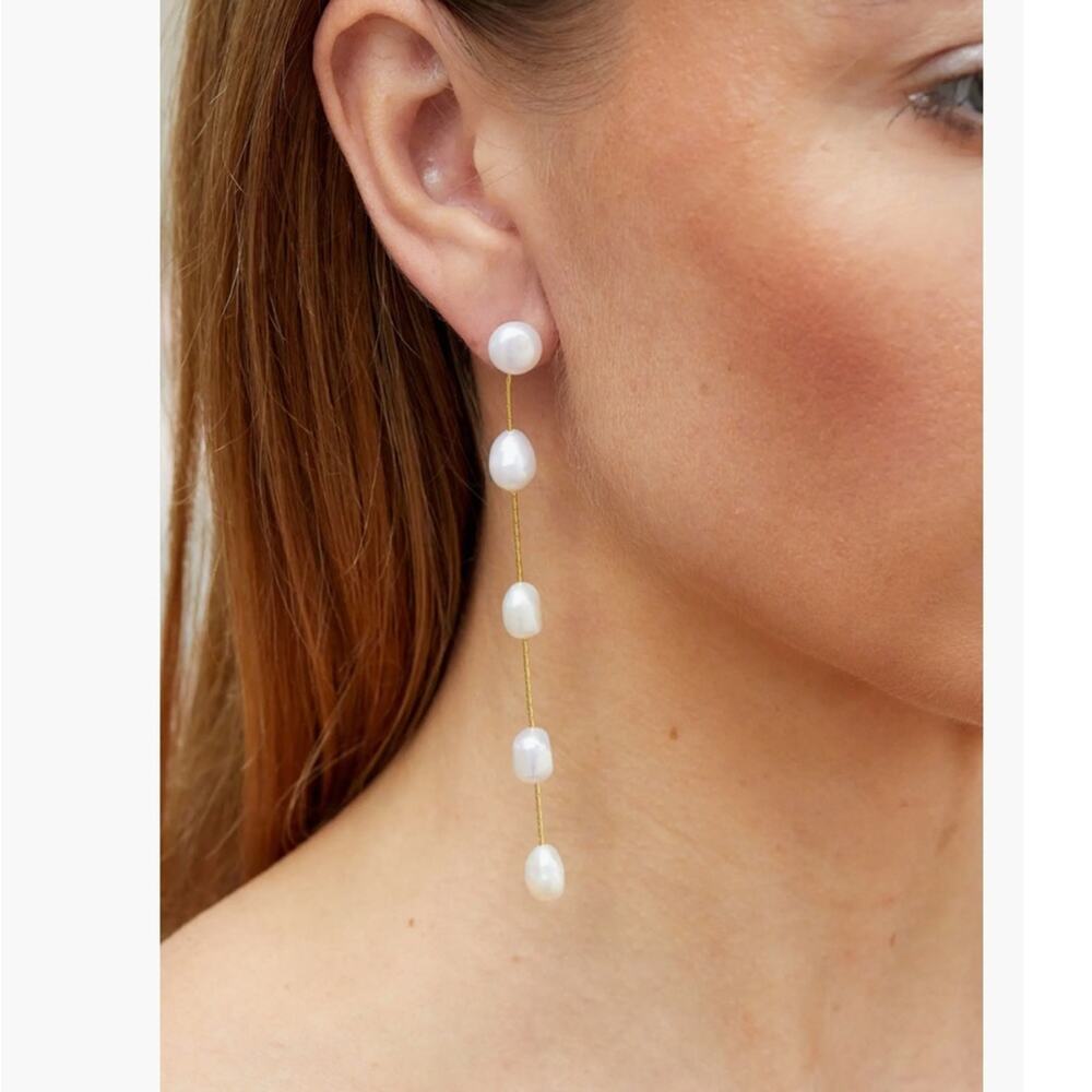 SAVVY CIE JEWELS Freshwater Pearl Linear Drop Earrings 18K Gold Plated NEW